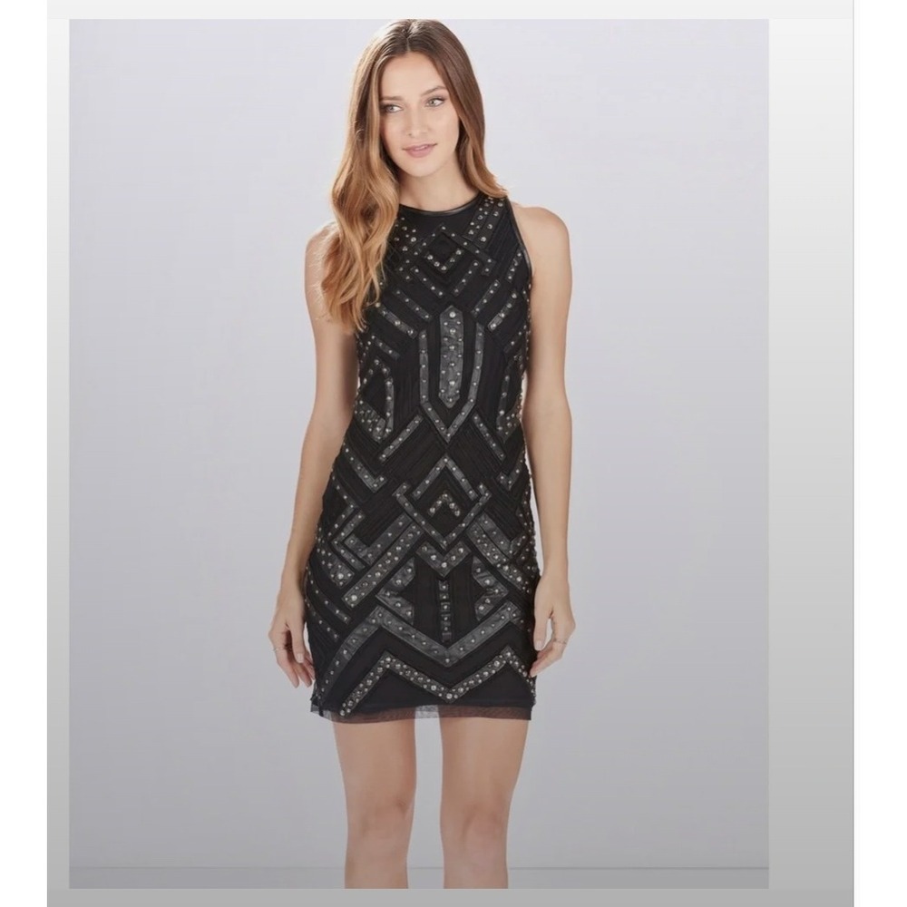 Parker Rodan Dress Sz L Black Studded Sleeveless Bodycon Mini Goth Clubwear - Picture 2 of 12